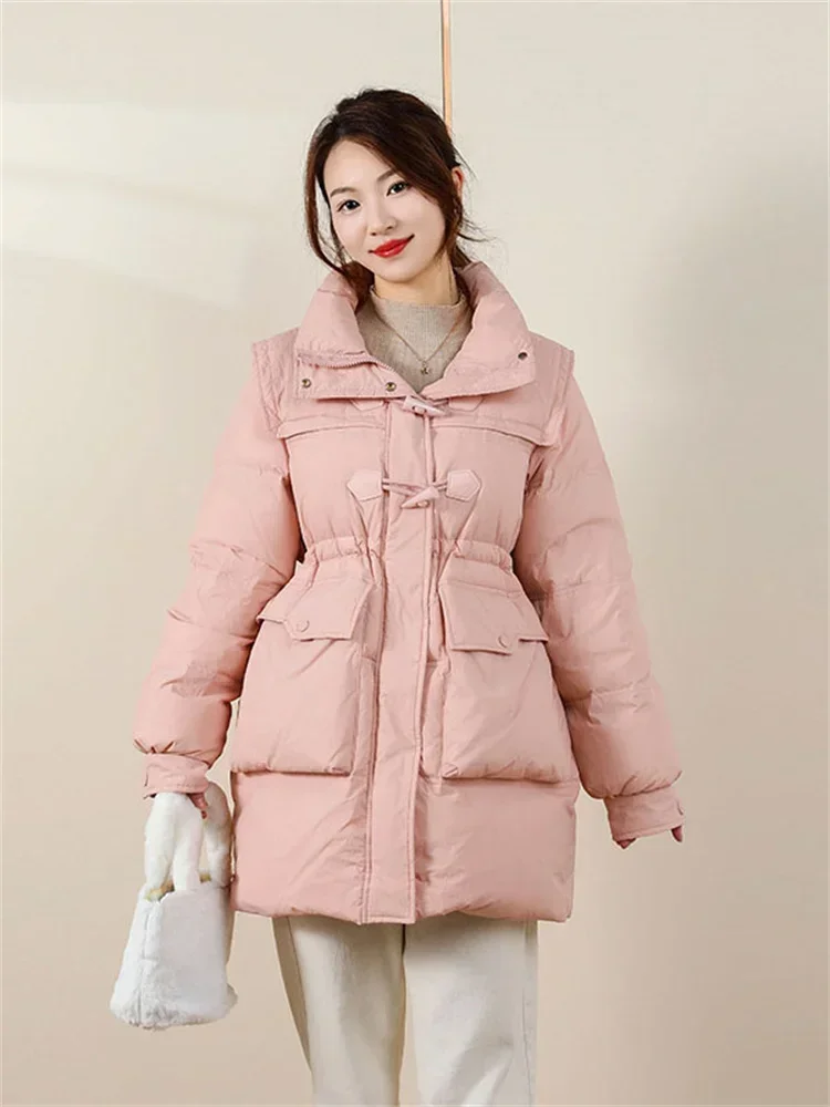 Small Girls Down Jacket 2024 Winter New Korean Fashion Stand Collar High Quality Thick Warmth White Duck Down Coat