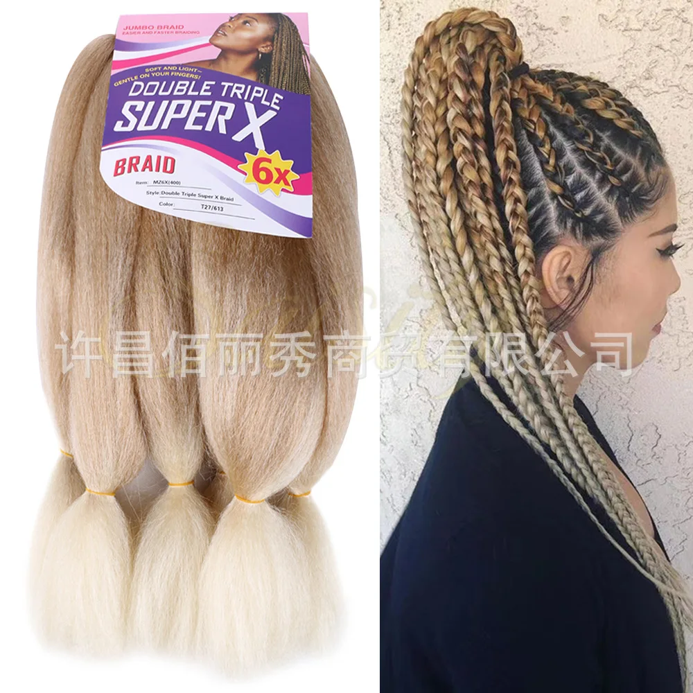 Cabelo Sintético para Tranças Jumbo Box Braids, Seis Peças, Fibra Oca, 24 Polegadas, 400g, Conjunto de Peruca para Cosplay e Festa para Mulheres, Extensão de Crochê