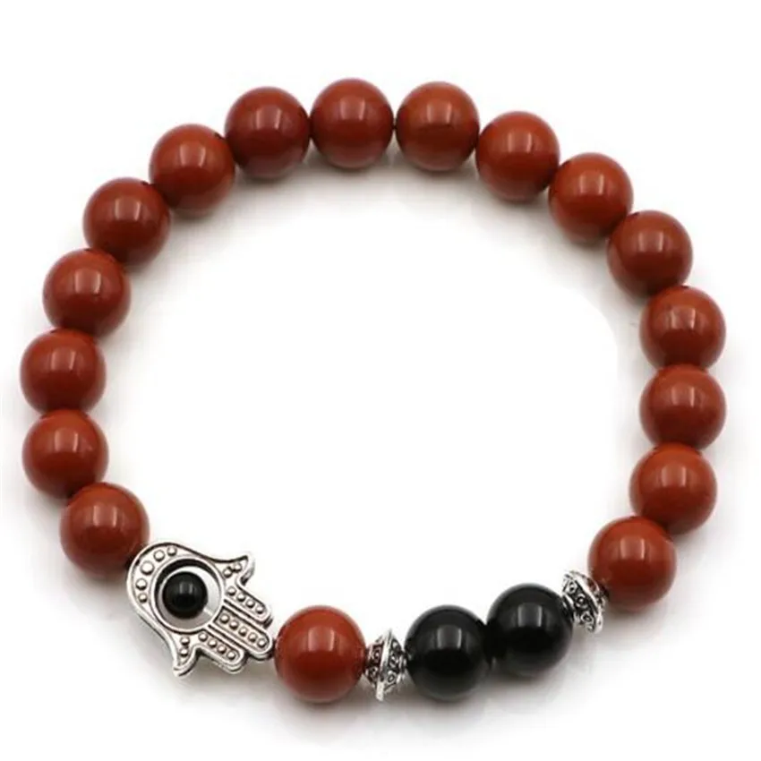 8mm red jasper Black Onyx Gemstone Mala Bracelet 7.5 inches Eco-Friendly Wear Unisex Men Chain Prayer