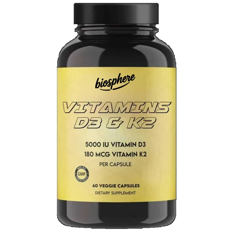 5000IU Vitamin D3 and 180MCG Vitamin K2 Supplement Capsules - Immune Health Support