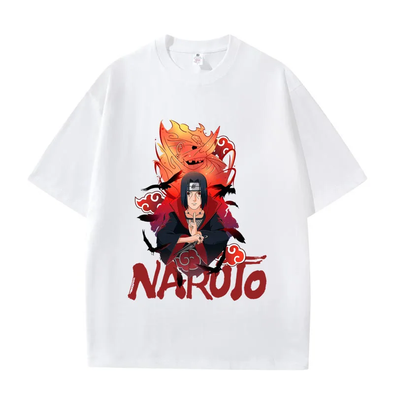 Cartoon Anime Naruto Shippuden Cotton T-Shirt Naruto Sasuke Kanji Collage Anime T-Shirt Summer Casual Printed Top - view 5