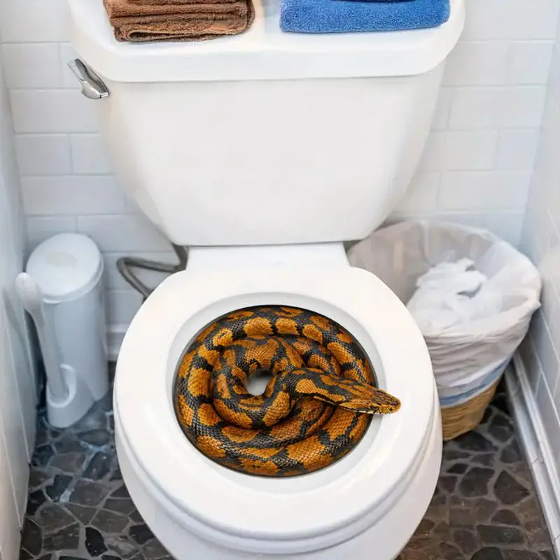 Realistic 3D PVC Python Themed Toilet Seat Sticker Self Adhesive Bathroom Decals for Household Home Wall Toilet Decor