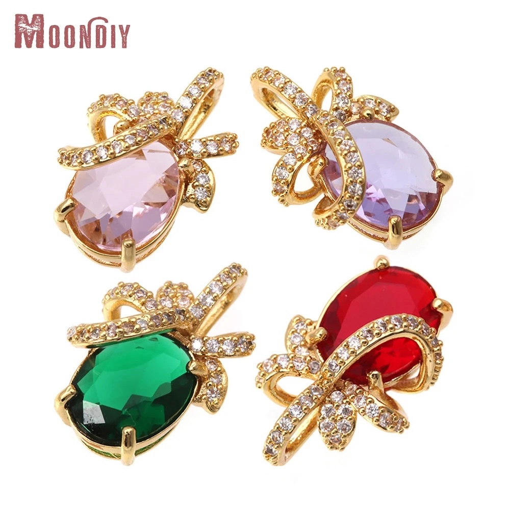 

4PCS 18K Gold Color Brass and Zircon and Grass Drop and Bow Charms Pendants High Quality Diy Necklace Earrings Jewelry Making