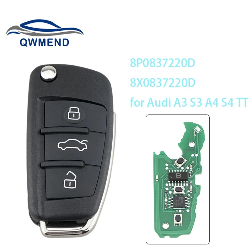 For Audi Key 8P0837220D 8X0837220D Car Remote Key for Audi A3 S3 A4 S4 TT 2005-2013 Flip Keys 3 Buttons