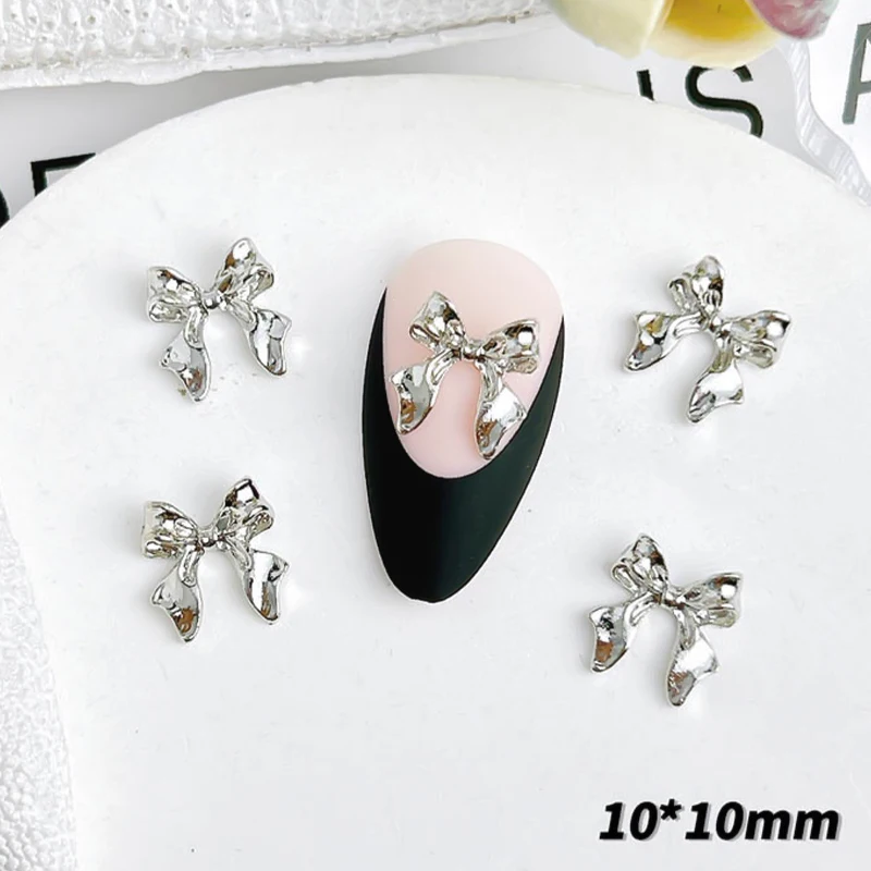 10 Stück Legierung Schleife Nägel Kunst Charms Dekorationen 3D Luxus Metall Silber Gold Bögen geformt Schmuck DIY Maniküre Designs Zubehör – Detail 3