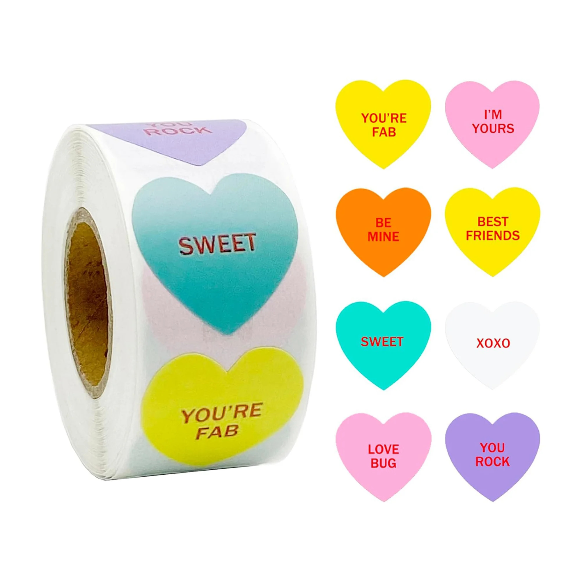 500 Pcs Valentine s Day Heart Shaped Stickers Roll Letter Pattern Self-Adhesive Labels Stickers for Envelopes Boxes