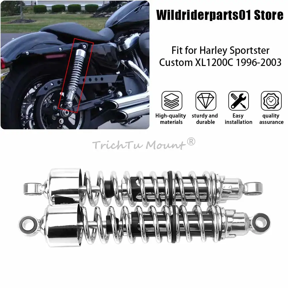 

For Harley DAVIDSON Sportster Hugger XLH883HUG 1988-2003 Rear Air Shock Absorber Solid Steel Aluminium Alloy 380mm 1Pair Chrom