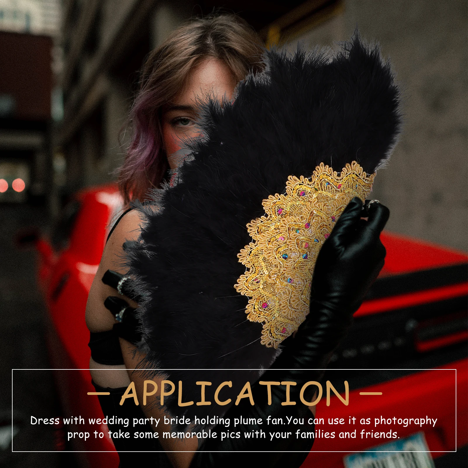 

Fans Decorative Fan held Wedding Plumage Party Decorative Stage Performance Black Color Photography Props