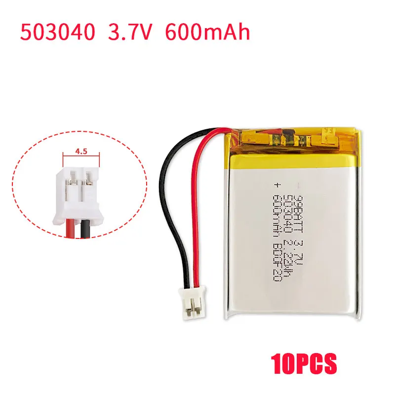 10pcs 503040 Lithium Battery 600mAh Li Polymer Battery 3.7V 053040 503042 Lipo for Smart Speaker Bracelet Neck Fan Camping Light