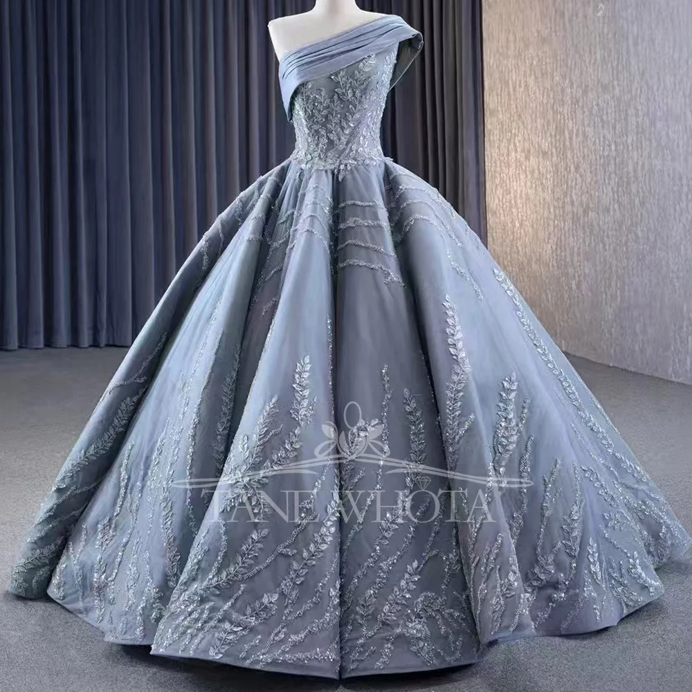 

Серое вечернее платье на одно плечо со шнуровкой сзади и вышивкой блестками, роскошное платье для выпускного вечера, настраиваемое