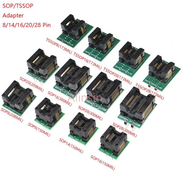 Sop8/Sop14/Sop16/Sop20/Sop28/44/Tssop8/Tssop16/Tssop20/Tssop28/TQFP32/LQFP44 Gniazdo adaptera programatora dipowego 150/208/173/300mil