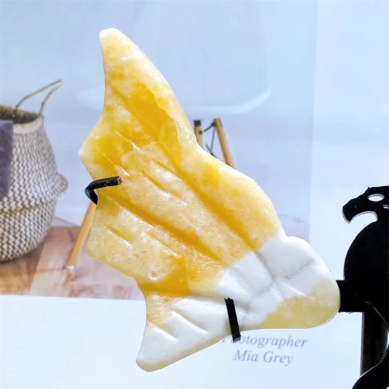 Natural Orange Calcite Dragon Wings Crystal Carving Healing Stone Christmas Birthday Gift Home Decoration 1Pair