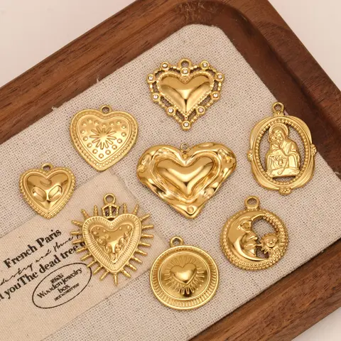 Abalorio de corazón de la Virgen María/bota/cara, colgante de sol y luna, regalo de boda para el Día de San Valentín, fabricación de joyas, collar, pendientes colgantes, 3 uds.