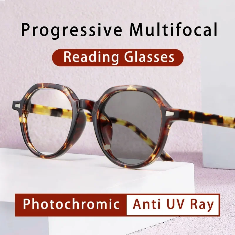 Photochromic Progressive Multifocal Reading Glasses Sunglasses for Women Anti UV/Eyestrain/Glare Reader with Lightweight Frames