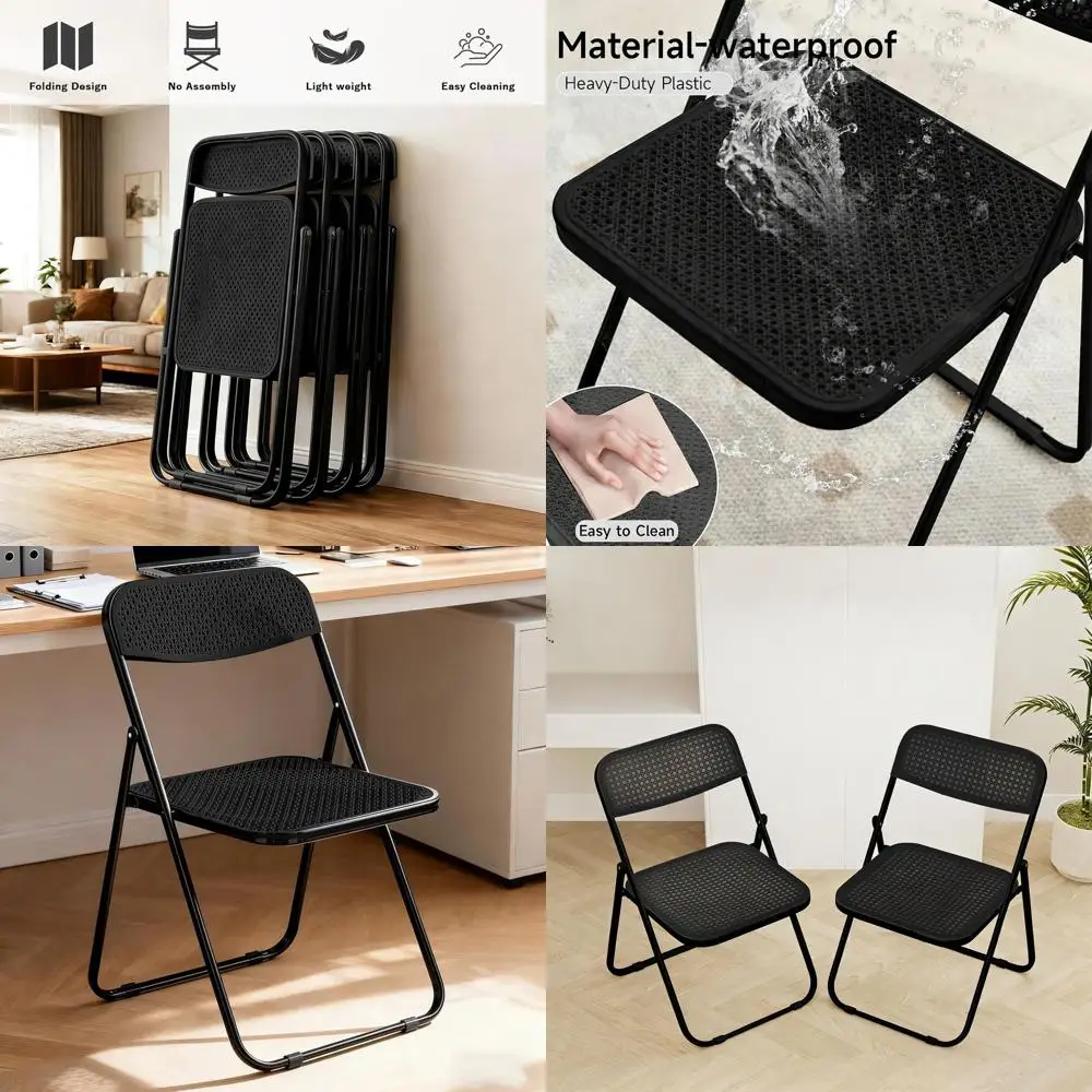 

Stackable 2-Pack Folding Chairs - Portable Outdoor/Indoor Seats, Steel Frame, 300-Pound Capacity, Black