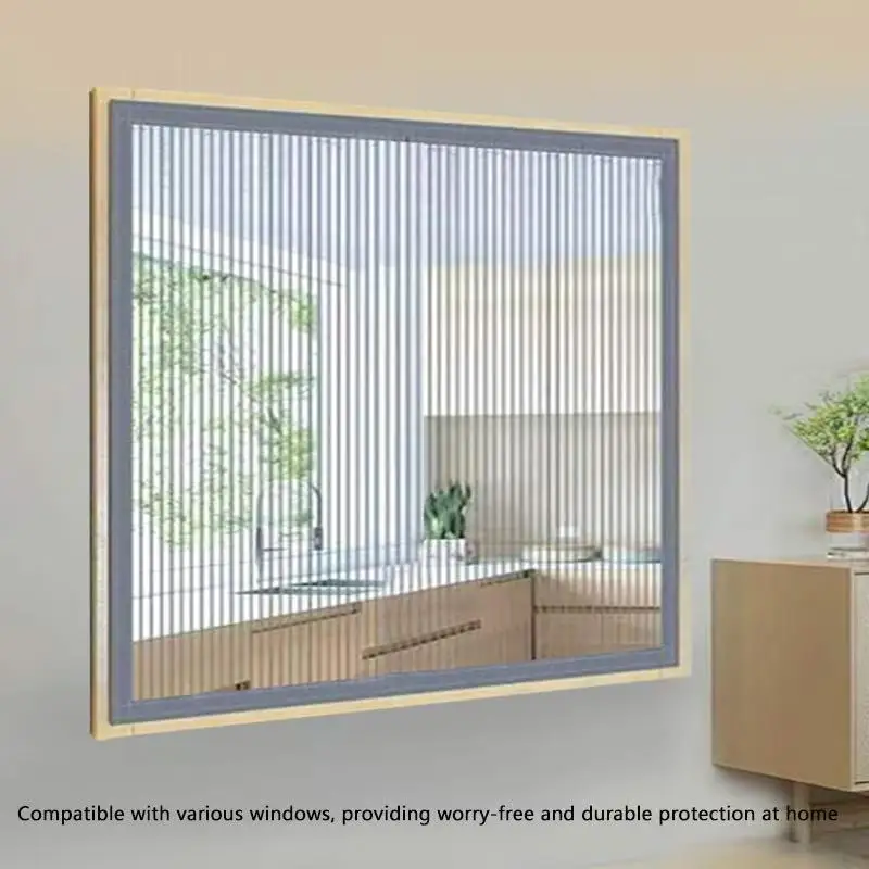 Grey diamond mesh vertical stripe screen window, self-adhesive, no punching, easy to install, customizable, mosquito proof