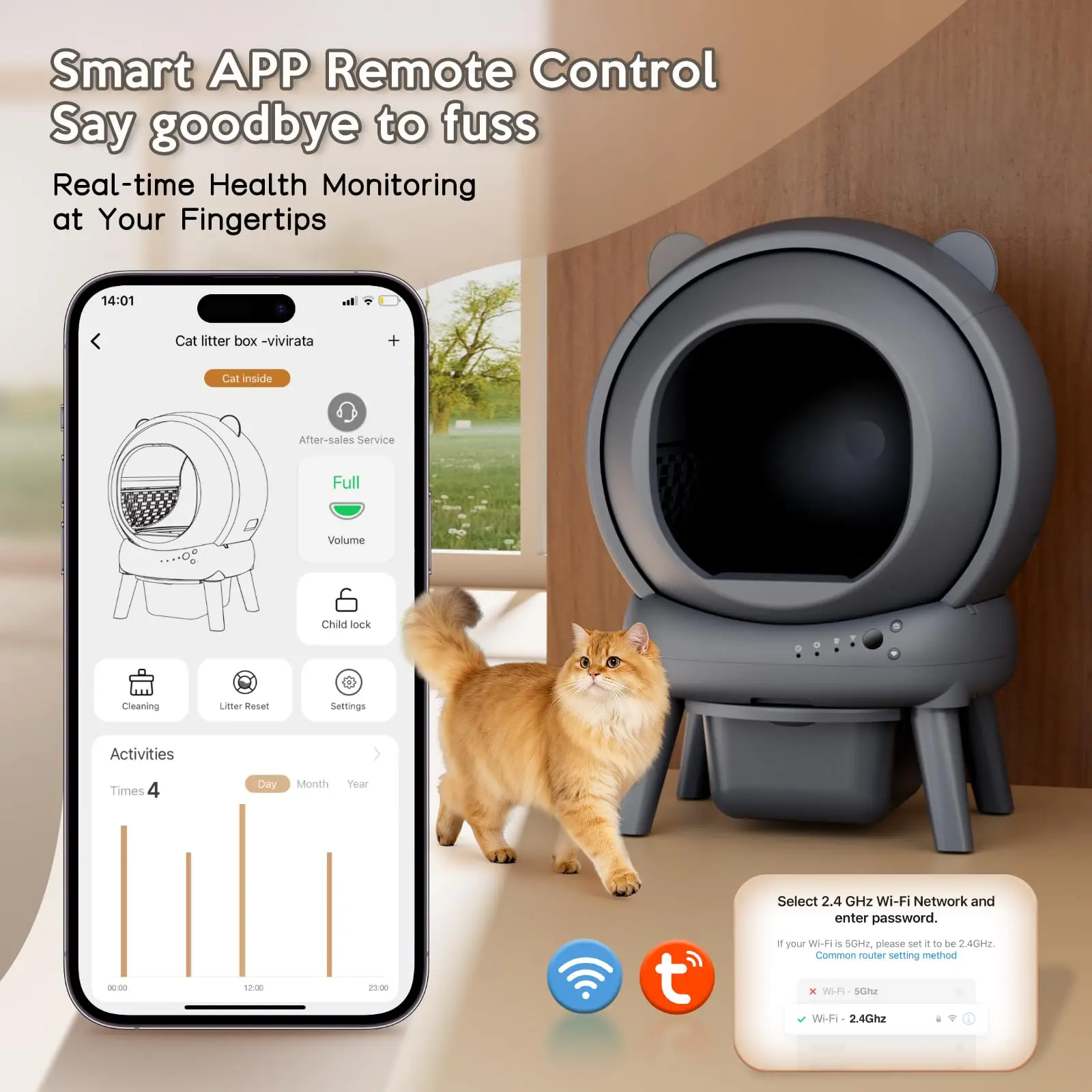 Self-Cleaning Cat Litter Box, Smart Automatic Cat Litter Box for Multiple Cats, Safety Sensor,Anti-Pinch APP Control Odor Free