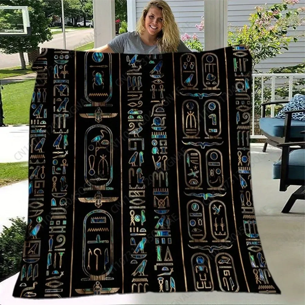 Custom 1pc Egyptian Hieroglyphics Decorative Throw Blanket - Vintage Style, Polyester, Warm Flannel, All-Season Home & Office De