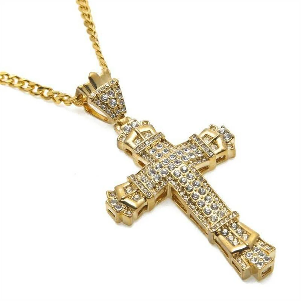 Cross Pendant Advanced Golden Necklace Zircon Pave CZ For Women&Men Charm Jewelry Exquisite Decoration 2024