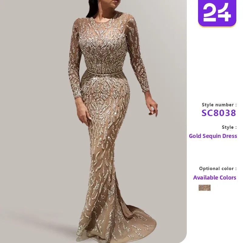 

Сексуальное платье разбросанное золото, длинное платье для танцев с хвостом свека, свадебное платье, длинная юбка со средней талией, полиэстер, весна 2024, молния