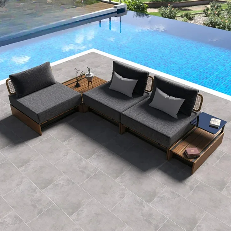 Outdoor furniture l shape corner modular lounge garden sofa set with teak