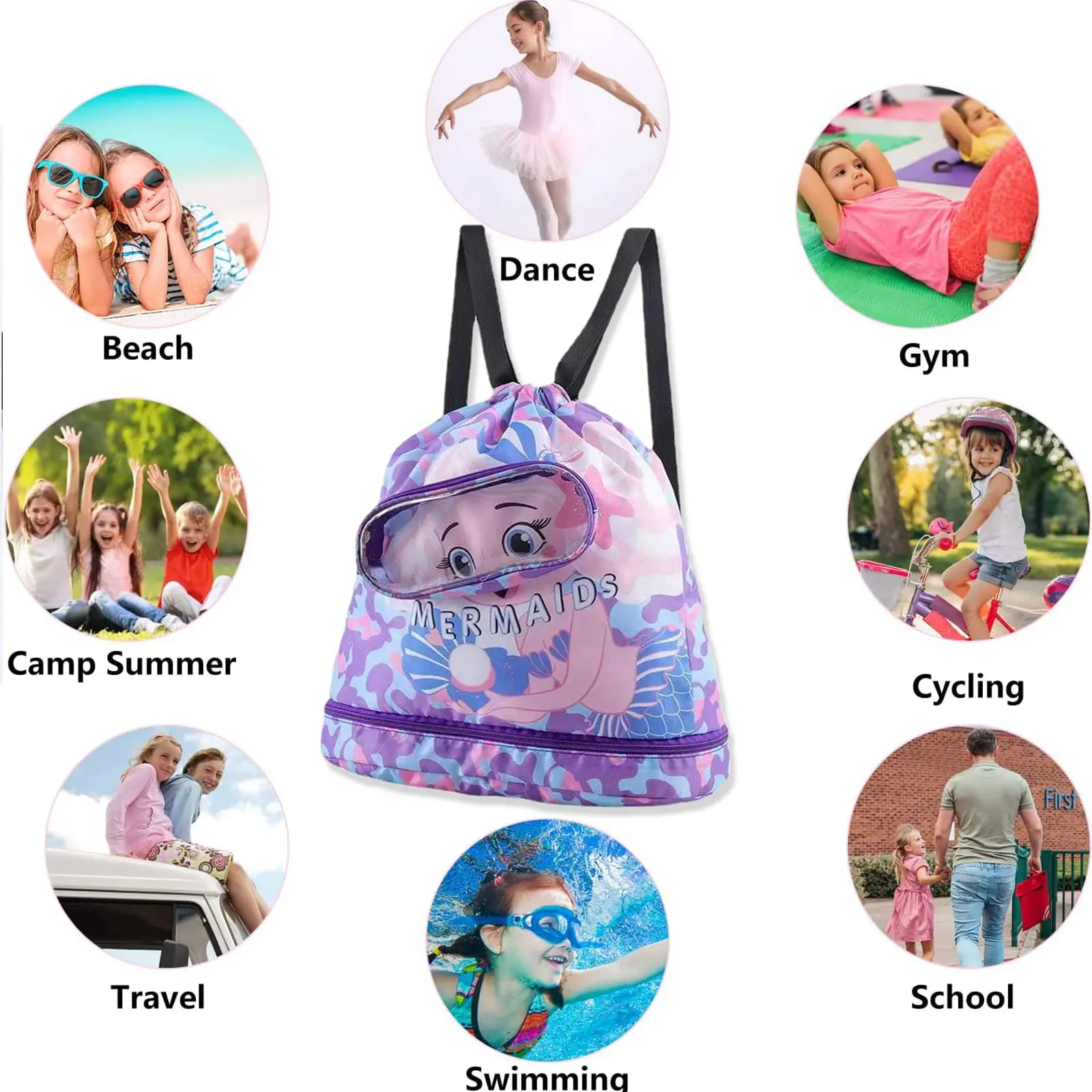 Borsa da nuoto per bambini Borse a tracolla portaoggetti impermeabili per bambini Zaino per bagagli a mano Borsa di separazione asciutto e bagnato