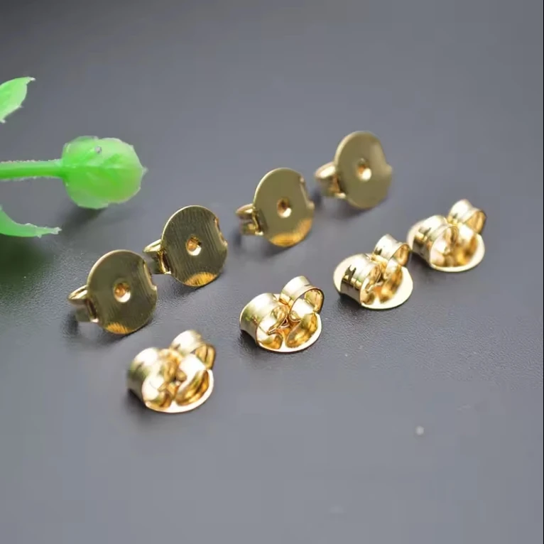 40pcs High Quality 18k Real Gold Plating Big Size 9mm Diameter Brass Stud Stopper Earrings Back For DIY Jewelry Making