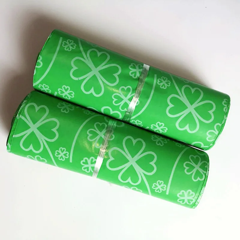 100pcs/lot Courier Bags Green four-leaf clover Pattern Self-Seal Adhesive Shoes Bag Matte Material Envelope Mailer Mailing Bag