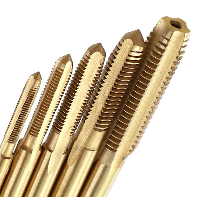 Grifo de rosca recta de 5 piezas, broca de mano de acero de alta velocidad, tornillo métrico recubierto de titanio, M3, M4, M5, M6, M8