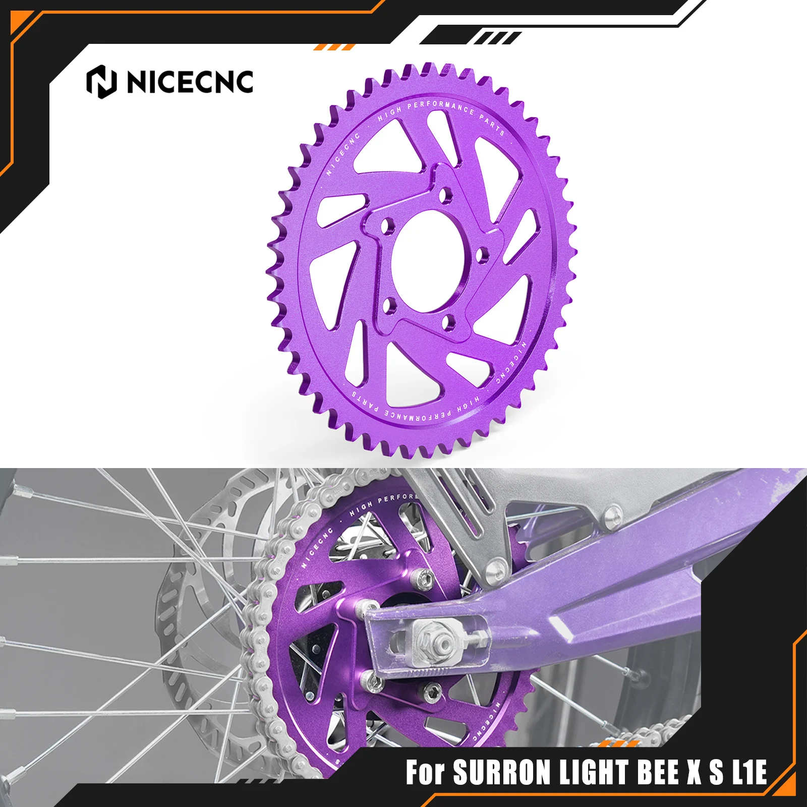 

NICECNC For Surron Light Bee X 48T Rear Sprocket Aluminum For Sur-ron Light Bee S L1E For Segway X160 X260 Electric Dirt Bike