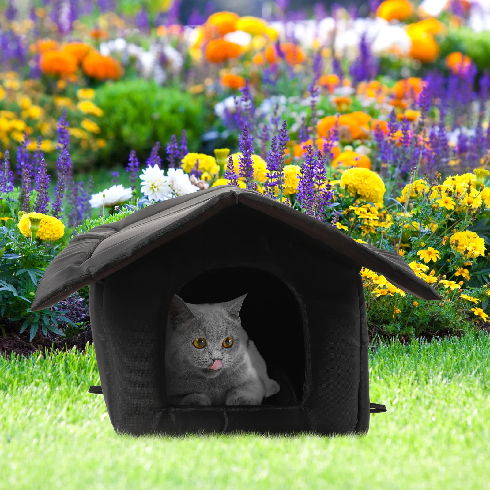 Cama para mascotas, nido para dormir que mantiene el calor, refugio para perros al aire libre, casa para gatos, esponja exterior para gatitos, resistente a la intemperie para invierno