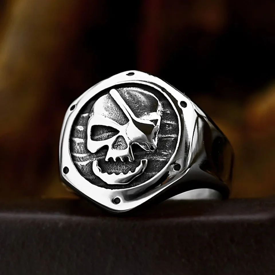 Vintage Punk Stainless Steel Pirate Skull Rings For Men Women Fashion Vikings Compass Ring Nordic Amulet Biker Jewelry Wholesale