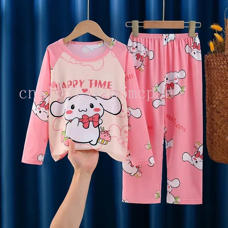 2025 Autumn Children Children Milk Silk Pajamas Sets Girl Boy Sleepwear Korean Kids Homewear Clothes Cute Cartoon Loungewear