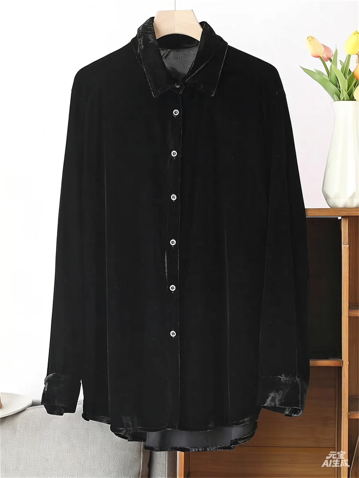 Plus size Shirt women Long Sleeve Spring Autumn Pure Casual Outerwear velour Shirt Premium Feel  Velvet blouse