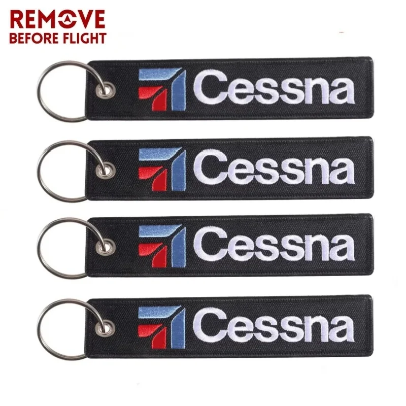 4PCS Double-sided Text Embroidery Keychain CESSNA Aviation Flight Motorcycle and Car Keychains Accessories Backpack Luggage Tag