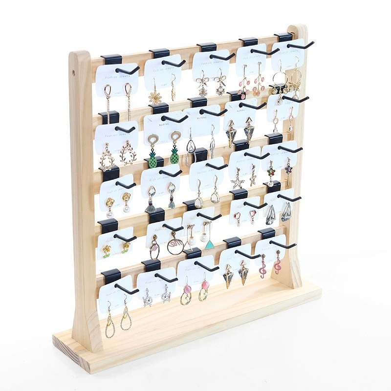 Earrings Display Stand with Hooks Jewelry Organizer Decoration Wooden Rack with Hooks 4 Tiers for Closet Dresser