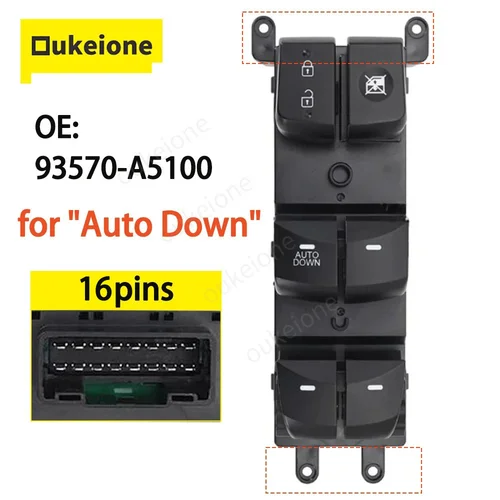 93570-A5100 interruptor de Control de ventana eléctrica delantera izquierda para Hyundai Elantra 2014 2015 2016 I30 2013-2017 16 pines 93570A5100