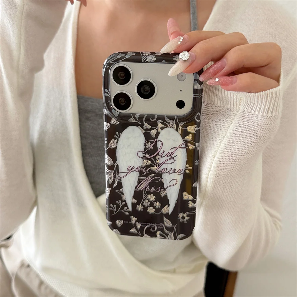 Korea ins Cartoon Glitter Wings Flower Phone Case For iPhone 18 Pro Max 18 Pro 17 16 15 Protection Shockproof Cute Cases Cover