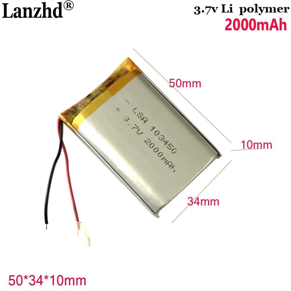 

3.7v Li polymer lithium battery 2000mAh For dash CAM emergency light beauty device LED light Bluetooth headset 103450
