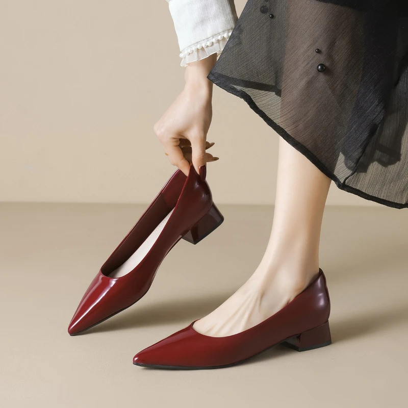 New French Pointed Women's Single Shoes, Black Thick Heel Light Mouth Shoes, One-pedal Commuter Work Shoes