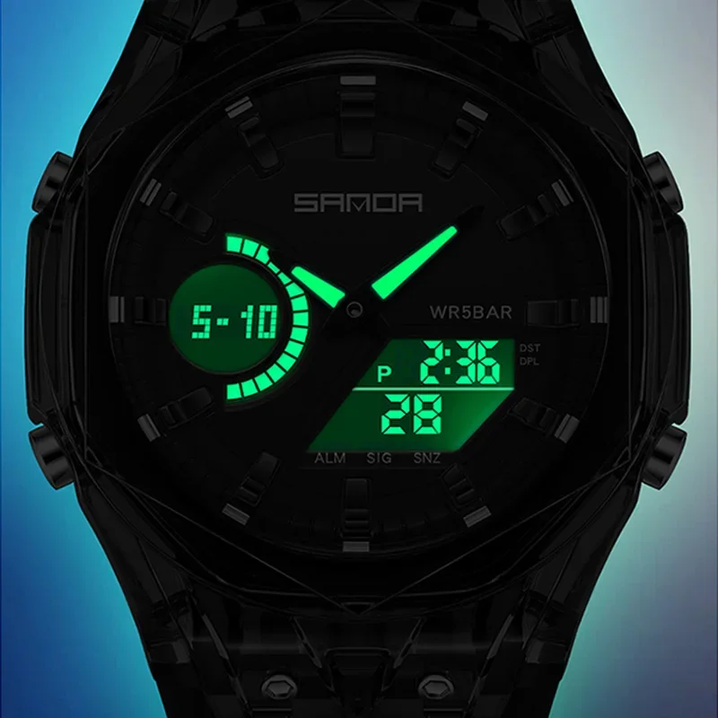 SANDA أفضل ساعات كوارتز رجالية رياضية مقاوم للماء ساعة عسكرية فاخرة للرجال شاشة مزدوجة LED ساعة يد رقمية Relogio Masculino #3