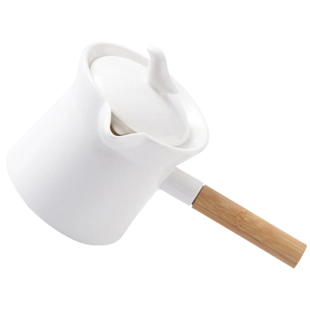 إبريق شاي سيراميك ذو سعة كبيرة بمقبض خشبي وتصميم غير قابل للانزلاق للمنزل والمطعم والفندق واستخدام غلاية شاي من السيراميك