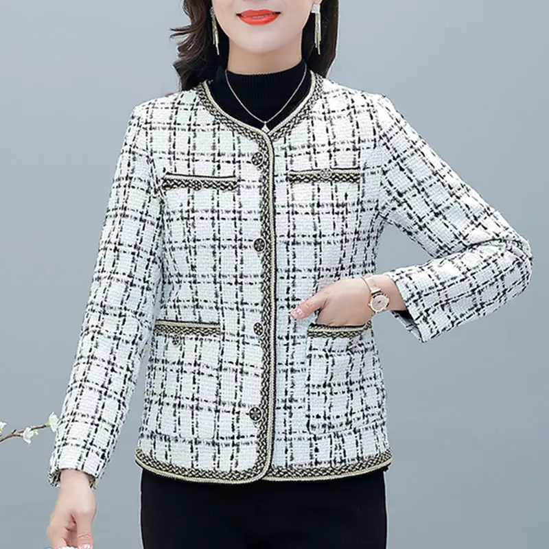 

2024 Spring Autumn New Plaid Jacket Women's Outwear Fashion Loose Long Sleeve Oversize 5XL Single Breasted Casual Chic Coat