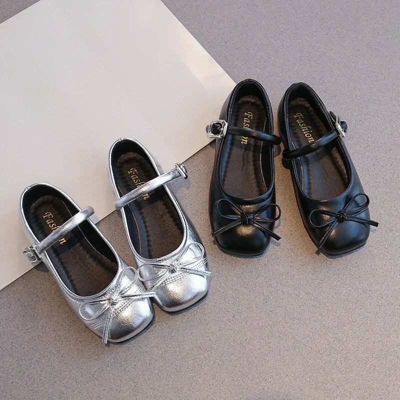 

Весна-Осень 2023, кожаные туфли принцессы для девочек, модные детские туфли Мэри Джейн, простые классические шикарные туфли с бантом, размер 26-37, новинка