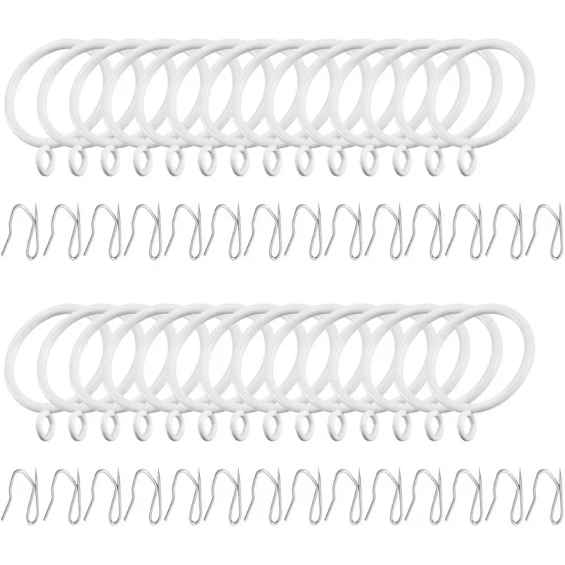 28pcs 1.5-Inch Inner Diameter Drapery Eyelet Sliding Curtain Rings with Pin-on Drapery Hook Curtain Hooks (White)