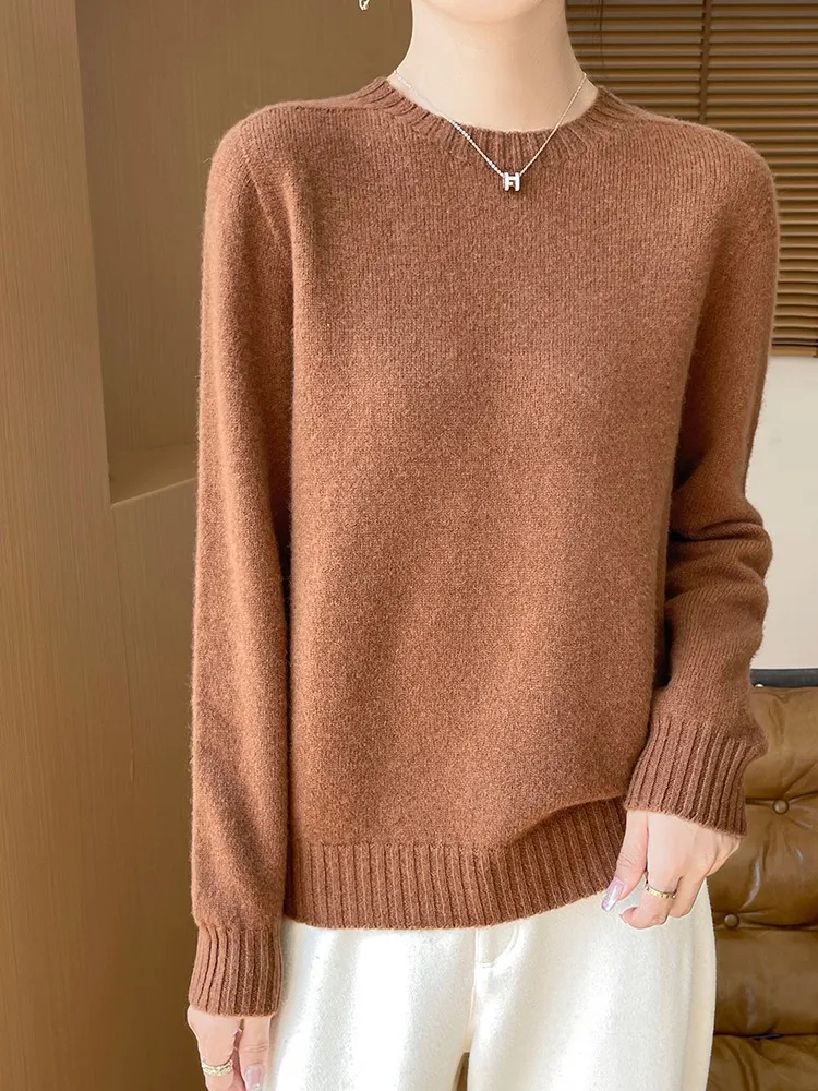 TLOML 2025 New Women O-Neck Pullover Sweater Autumn Winter 100% Merino Wool Knitwear Basic Soft Warm Bottoms Female Clothing Top