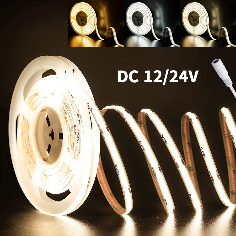 Dimmable FOB COB Led Strip Light DC12V 24V 320LEDs Flexible FCOB Led Tape Ribbon with DC Connector 1-10M Linear Kitchen Bedroom