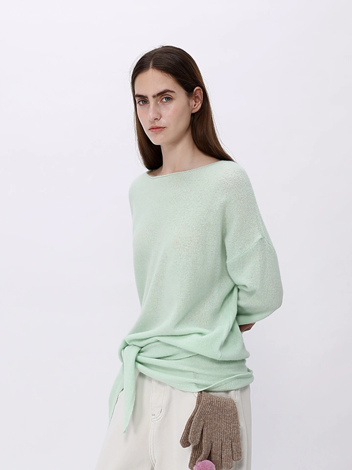 

Женский вязаный шерстяной свитер JDE Light, свободный, длинный, повседневный, модный топ для осени 2025