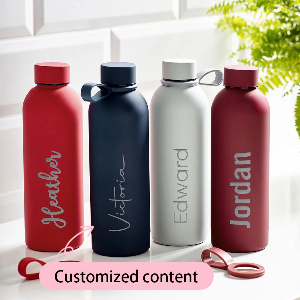 Personalized Engraved Name Stainless Steel Water Bottle, Custom Name Insulated Thermal Bottle, Leakproof Sports Water Flask Gift