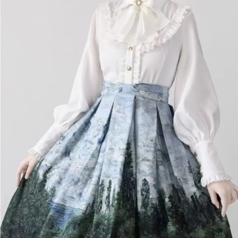 

2025 new Spring Autumn New Chiffon Blouses Y2k Long Sleeve All-match Blusas Mujer Elegant Vintage Lolita Bottoming Shirt Women